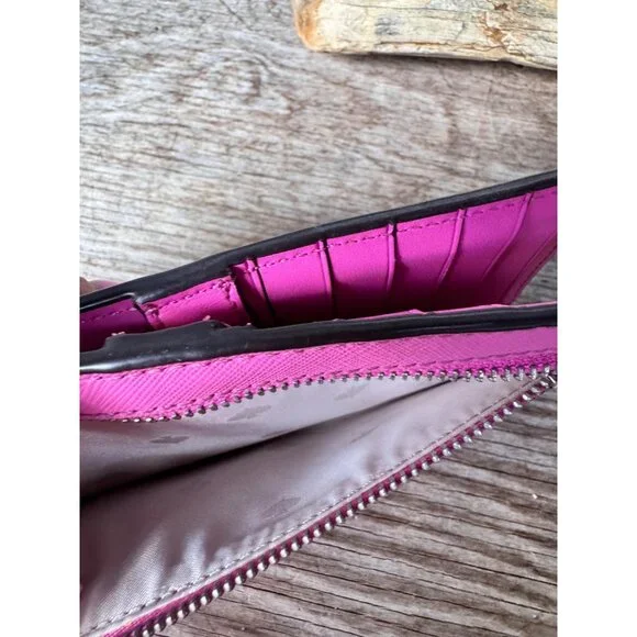 Kate Spade New York Hot Pink Saffiano Leather Wallet Bifold Zip Coin Pocket - Picture 4 of 6